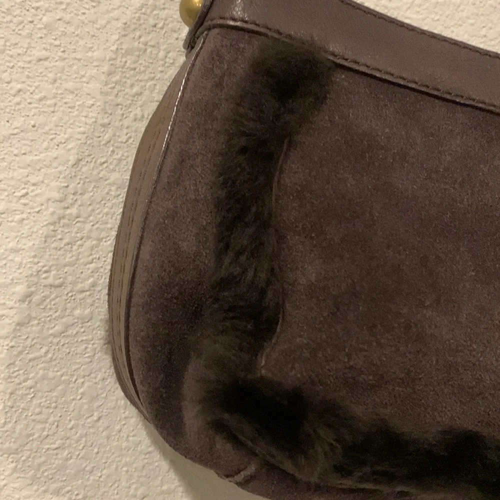 LMT: UGG Australia Suede Leather Shearling Classic Bailey Handbag in Dark Brown